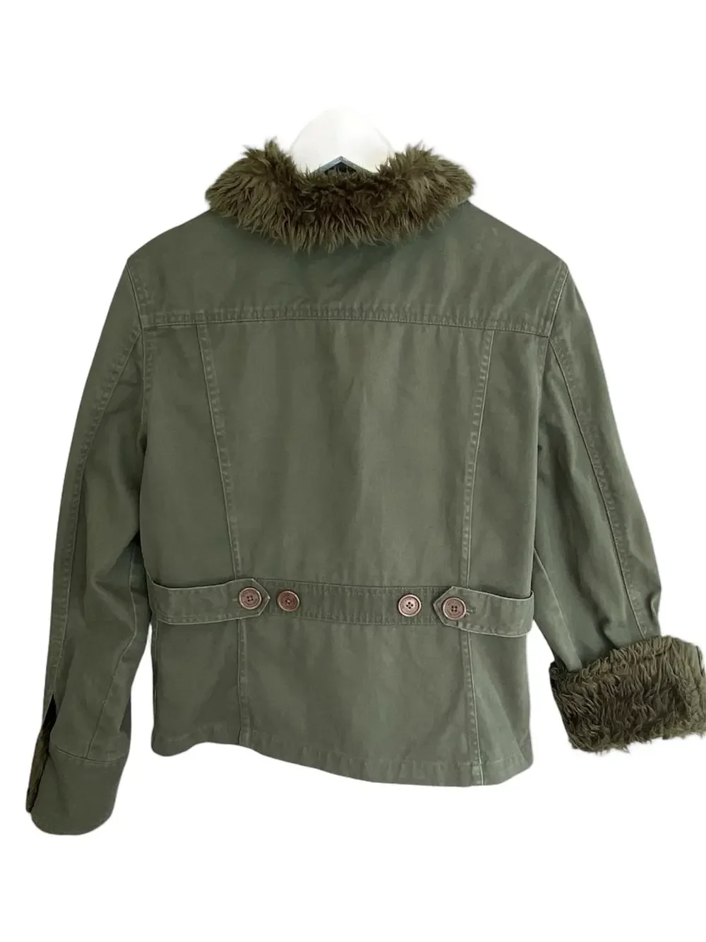 BEVERLY HILLS POLO CLUB Utility Jacket Faux Fur Collar Olive Green Women Size L